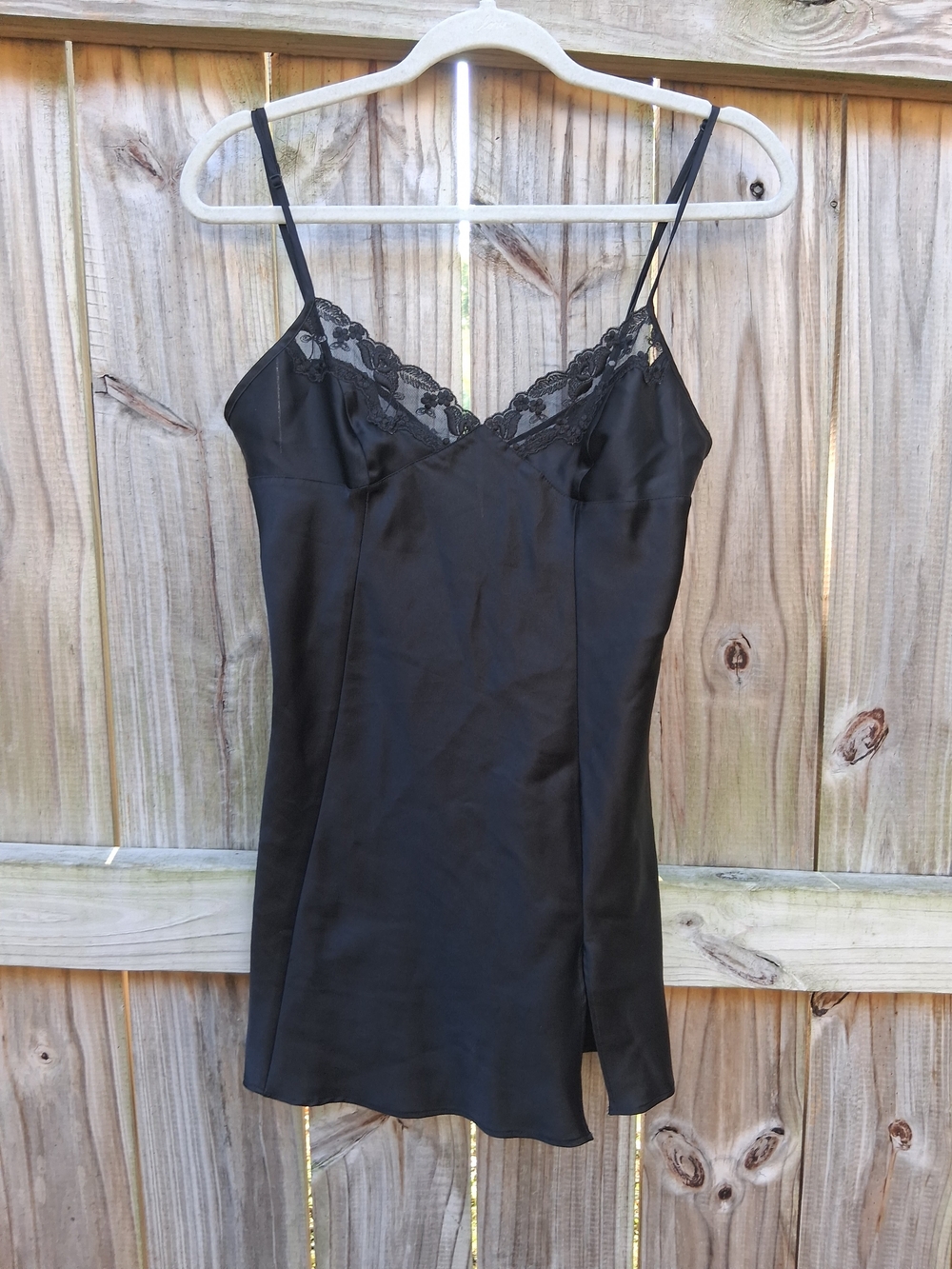 Vtg Y2k Victoria's Secret Black Lace-Trim Slip Dress